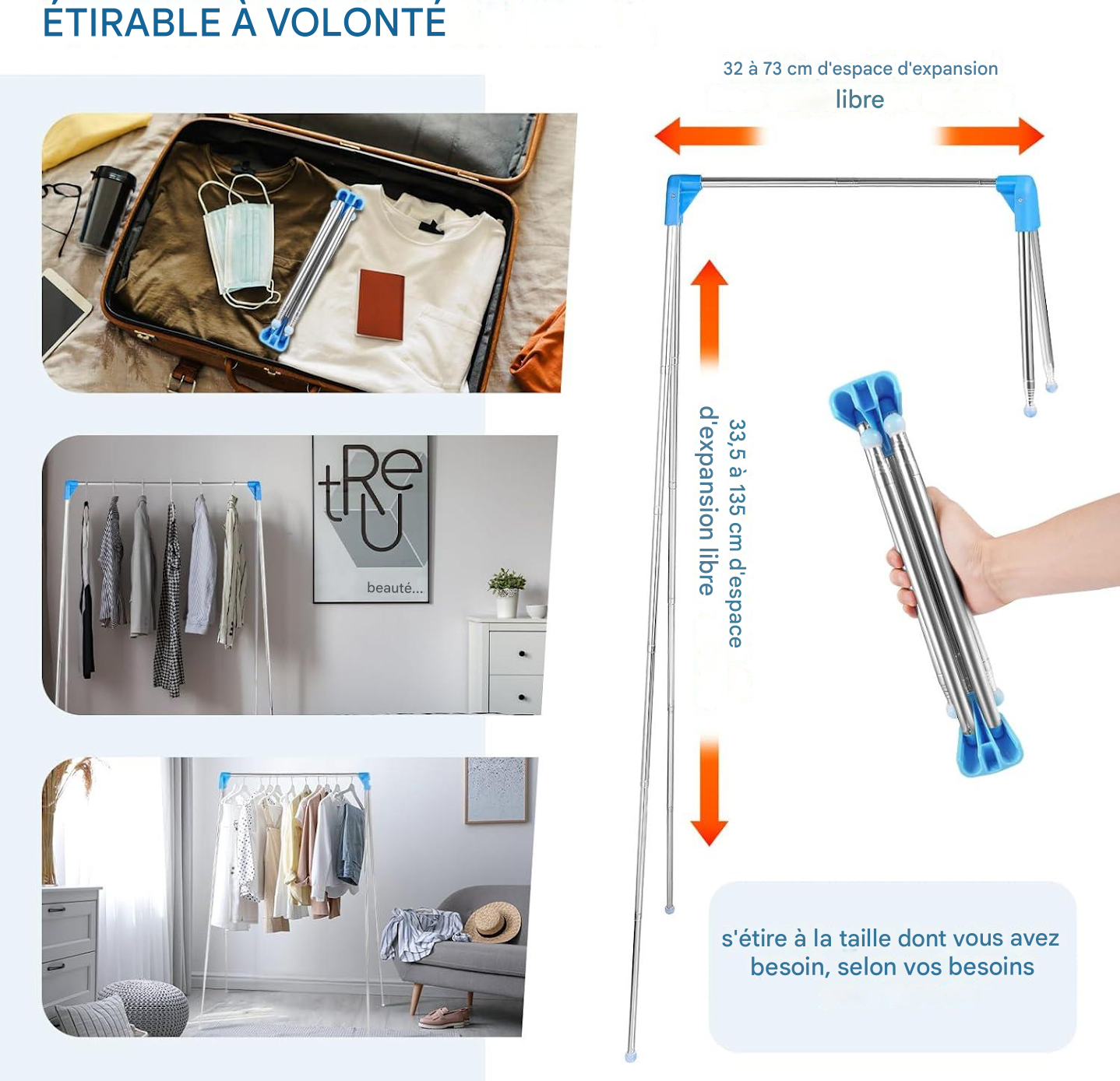 Portant à vêtements portable et pliable